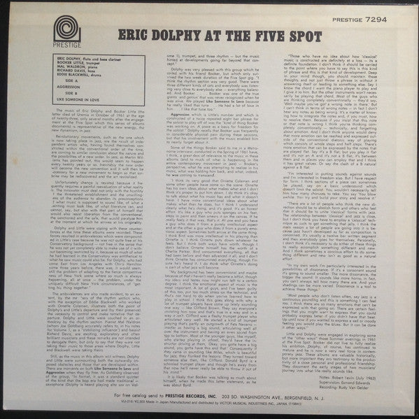 Eric Dolphy - At The Five Spot Volume 2 (LP, Album, Limited Edition, Reissue, Stereo) - Very Good Plus (VG+) / Very Good Plus (VG+)