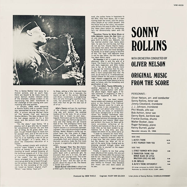 Sonny Rollins - Original Music From The Score "Alfie"(LP, Album, Re...