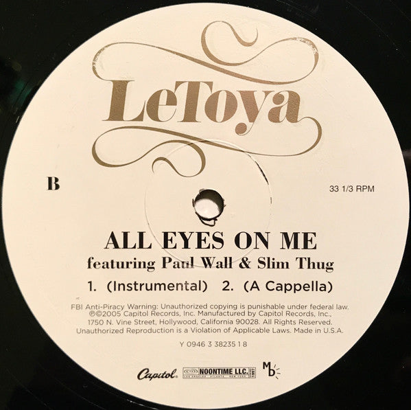 LeToya Featuring Paul Wall & Slim Thug - All Eyes On Me (12", Single)