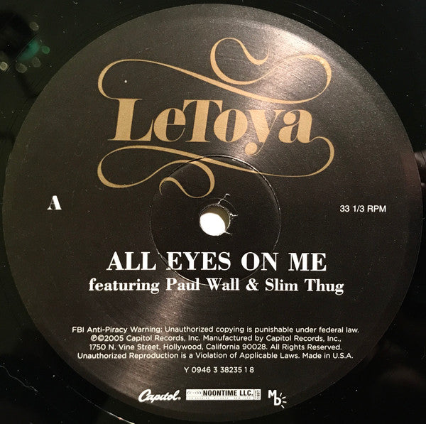 LeToya Featuring Paul Wall & Slim Thug - All Eyes On Me (12", Single)