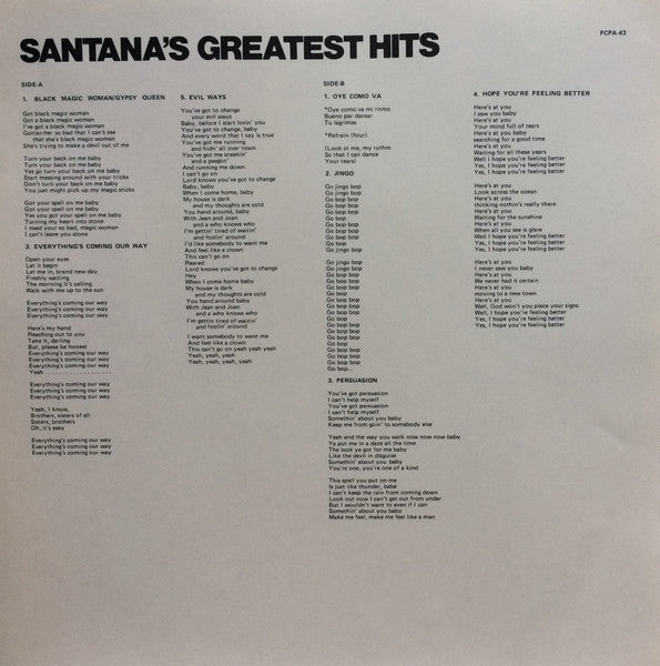 Santana - Santana's Greatest Hits (LP, Compilation, Club Edition) - Very Good (VG) / Very Good Plus (VG+)