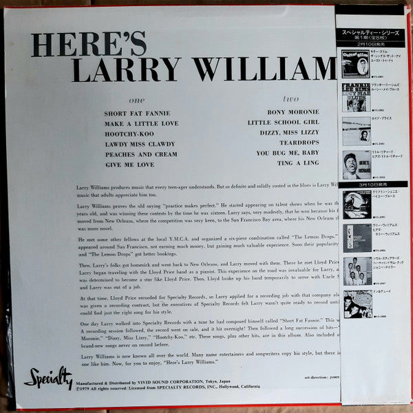Larry Williams (3) - Here's Larry Williams (3xLP, Album, Reissue) - Very Good Plus (VG+) / Very Good Plus (VG+)