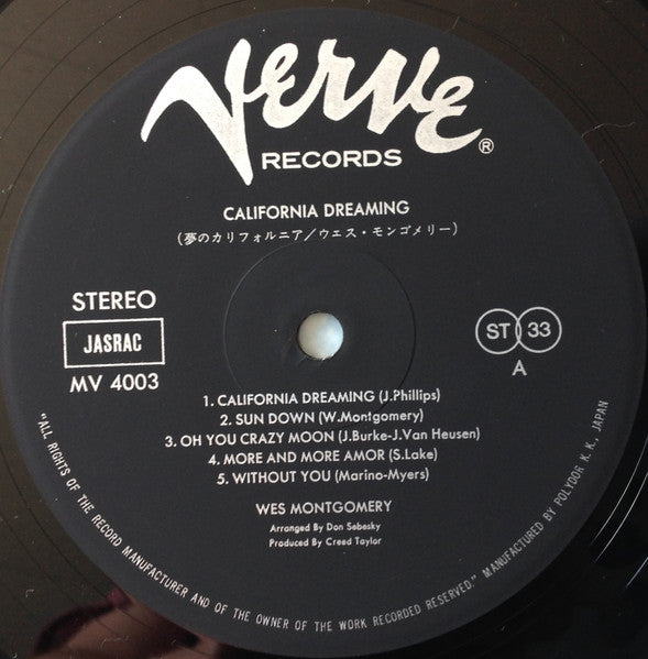 Wes Montgomery - California Dreaming = 夢のカリフォルニア(LP, Album, Reissue...