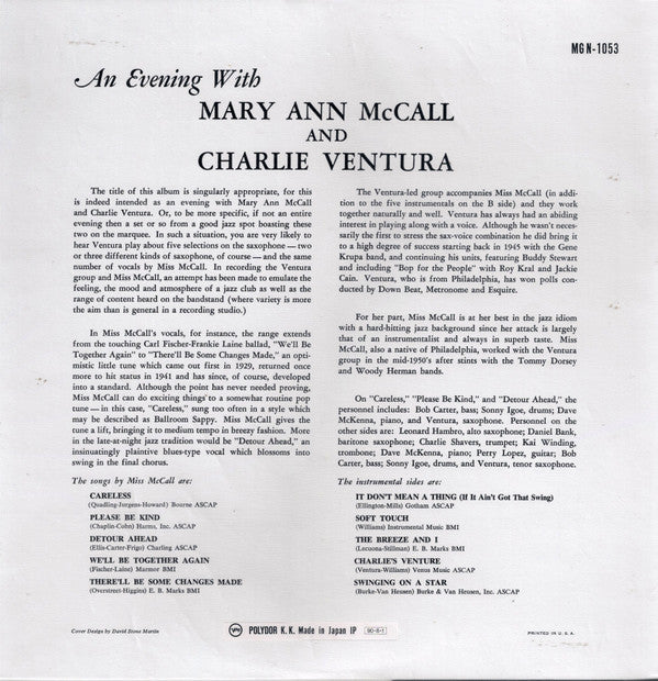 An Evening With Mary Ann McCall And Charlie Ventura